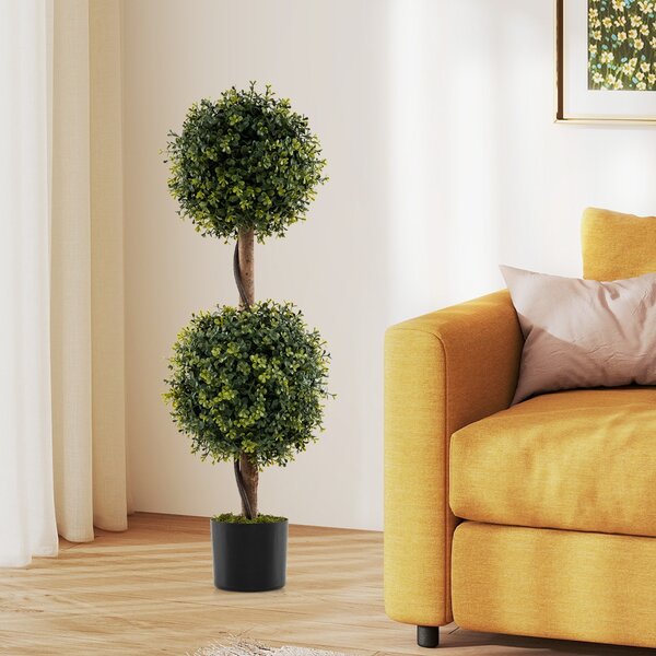Costway Muschio naturale e vaso stabile riempito di cemento per decorazione interna, Set di 2 alberi artificiali con tronco solido da 90 cm Verde