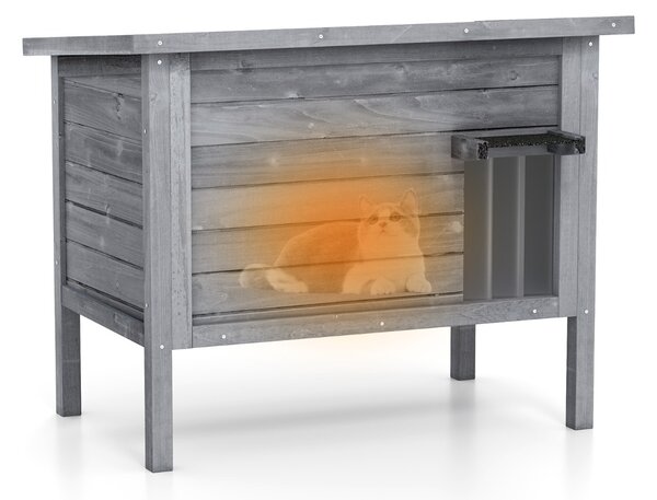 Costway Rifugio in legno con polistirolo isolante doppia stanza, Casetta per gatti da esterno porta in PVC per più gatti Grigio scuro
