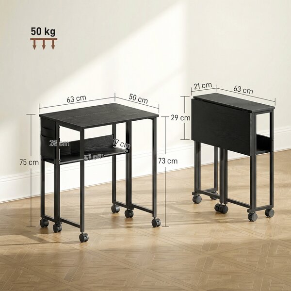 HOMCOM Scrivania Pieghevole con Ripiano Aperto e Tasca Laterale, in Legno e Acciaio, 63x50x75 cm, Nero | Aosom Italy