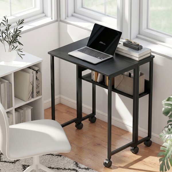 HOMCOM Scrivania Pieghevole con Ripiano Aperto e Tasca Laterale, in Legno e Acciaio, 63x50x75 cm, Nero | Aosom Italy