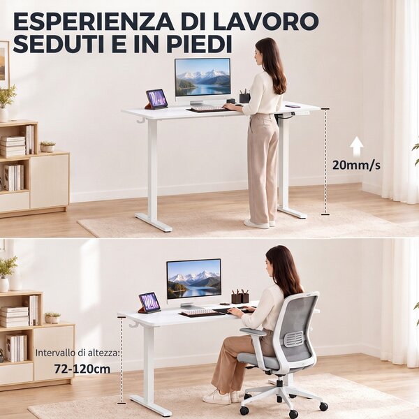 HOMCOM Scrivania Elettrica Regolabile con Display LCD 120x60 cm Bianco | Aosom Italy