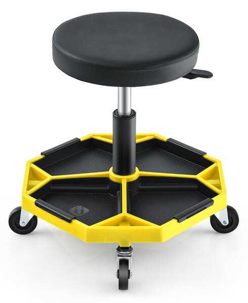 Costway Sgabello meccanico con portata di 150 KG sedile imbottito per garage, Sedia a rotelle regolabile per garage officina Giallo