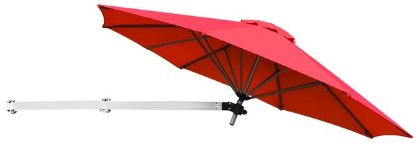 Costway Ombrellone da muro per giardino inclinabile con asta regolabile, Ombrellone decentrato da parete 244cm Rosso