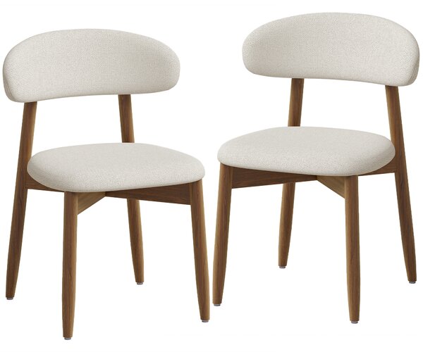 HOMCOM Set di 2 Sedie da Pranzo Rivestite in Lino senza Braccioli Schienale Curvo Gambe in Legno di Caucciù Crema | Aosom Italy
