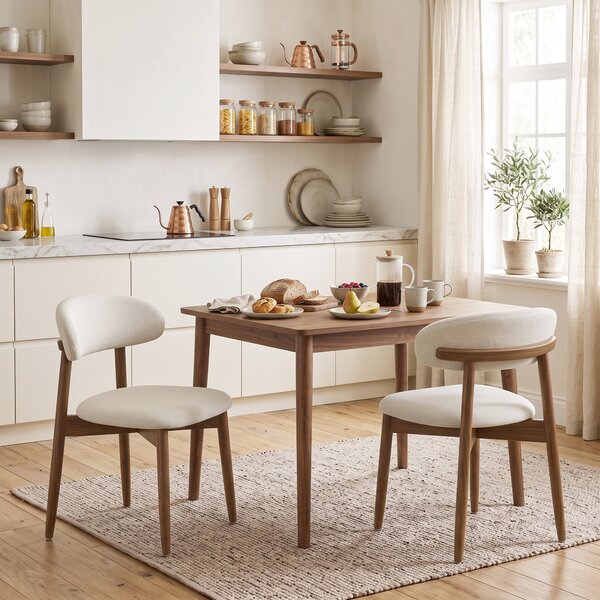 HOMCOM Set di 2 Sedie da Pranzo Rivestite in Lino senza Braccioli Schienale Curvo Gambe in Legno di Caucciù Crema | Aosom Italy