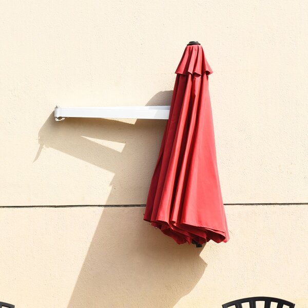 Costway Ombrellone da muro per giardino inclinabile con asta regolabile, Ombrellone decentrato da parete 244cm Rosso