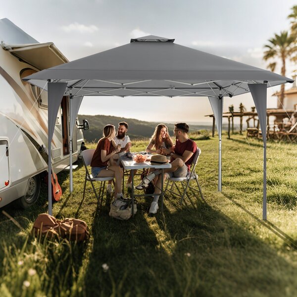 Costway Tenda da gazebo con tetto ventilato e borsa per il trasporto, Riparo istantaneo regolabile 390 x 390 cm Grigio