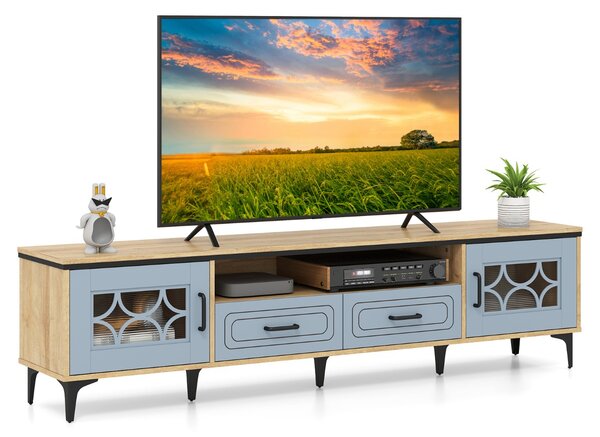 Costway Mobile TV in legno per televisori fino a 80" consolle media per soggiorno, Mobile TV centro di intrattenimento da 180,5 cm Blu