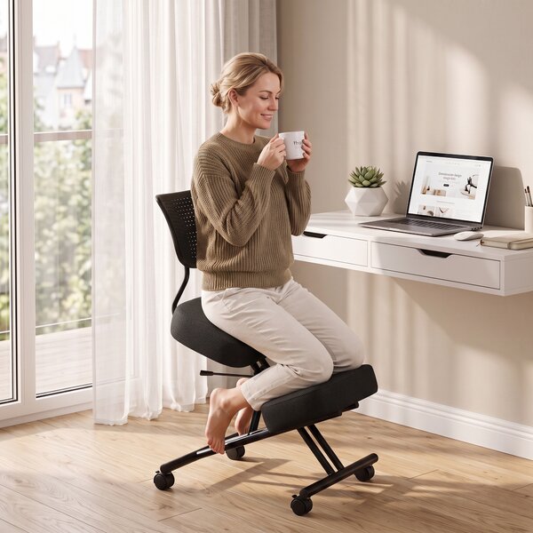 HOMCOM Sedia Ergonomica Posturale Regolabile con Schienale E Ruote Nero | Aosom Italy