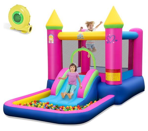 Costway Castello gonfiabile 4-in-1 a tema principessa per bambini con scivolo, Castello gonfiabile casa da salto per interni e esterni Colorato