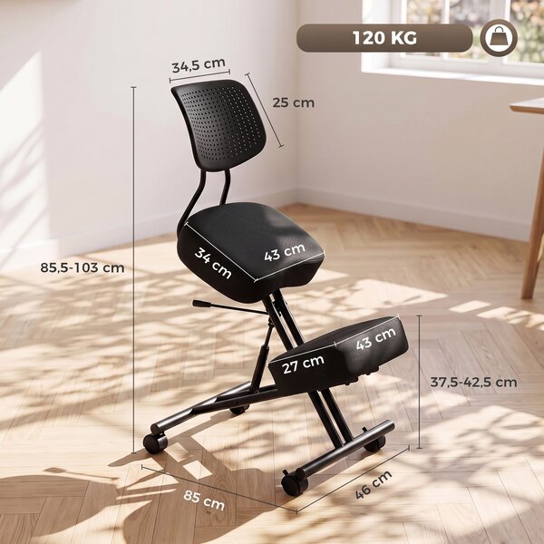 HOMCOM Sedia Ergonomica Posturale Regolabile con Schienale E Ruote Nero | Aosom Italy