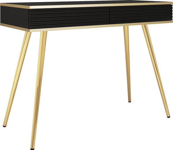 Comodino nero glamour con gambe dorate, 102 x 80 x 50