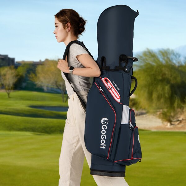 Costway Organizzatore portatile per mazze da golf con tasca frigo per uomo e donna, Borsa da golf per carrello con 14 scomparti Blu Scuro
