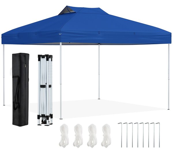 Costway Gazebo pieghevole per patio all'aperto con blocco centrale, Gazebo pop-up da 295 x 295 cm Blu