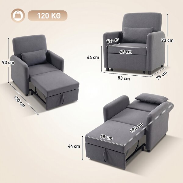 HOMCOM Poltrona Letto 3 in 1 Estraibile con Schienale Regolabile | Aosom Italy