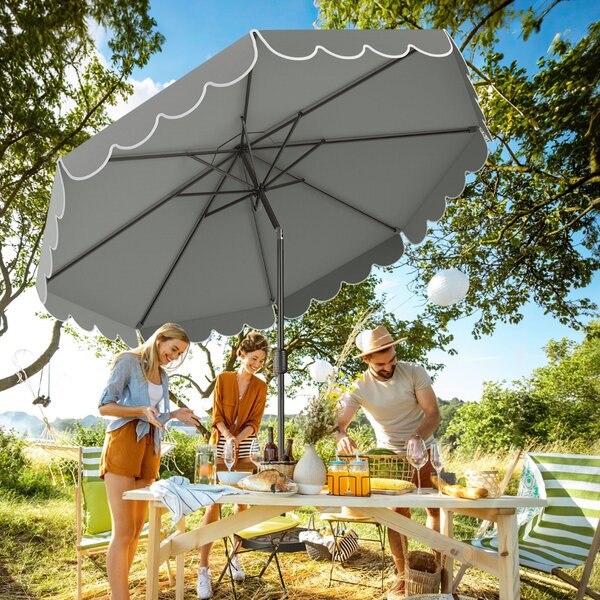 Costway Ombrellone da mercato esterno con manovella regolazione inclinazione, Ombrellone da patio 3 M per giardino piscina prato Grigio