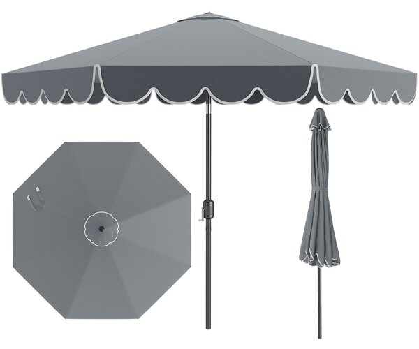 Costway Ombrellone da mercato esterno con manovella regolazione inclinazione, Ombrellone da patio 3 M per giardino piscina prato Grigio