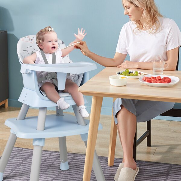 Costway Seggiolone per neonati con imbracatura a 5 punti cuscino rimovibile, Seggiolone per bambini convertibile Blu