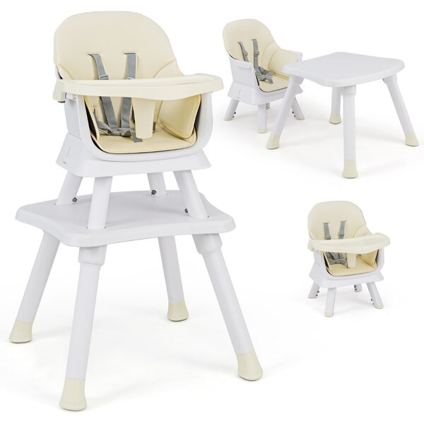 Costway Seggiolone per neonati con imbracatura a 5 punti cuscino rimovibile, Seggiolone per bambini convertibile Beige