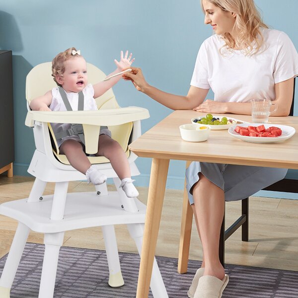 Costway Seggiolone per neonati con imbracatura a 5 punti cuscino rimovibile, Seggiolone per bambini convertibile Beige