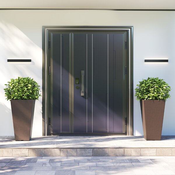 Costway Vasi da fiori auto-irriganti da 57 cm con secchio interno rimovibile e fori di drenaggio, Set di 2 vasi quadrati ed esterno per casa Marrone
