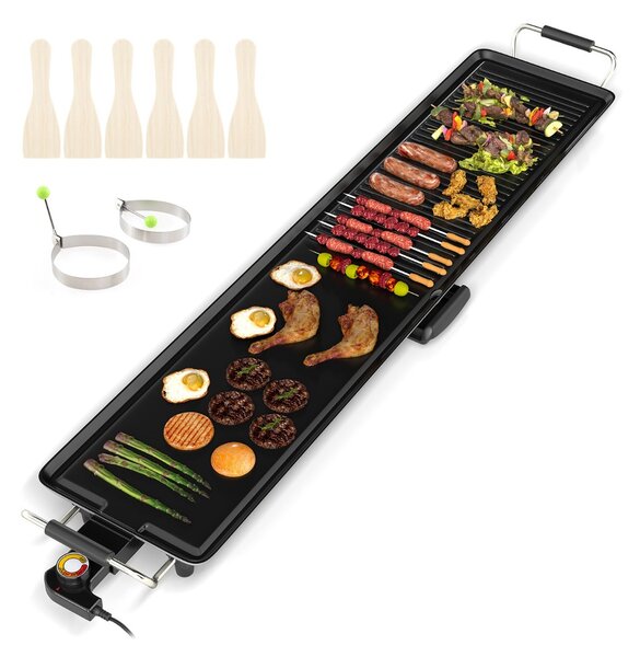 Costway Griglia barbecue antiaderente da banco con temperatura regolabile per interni ed esterni, Griglia elettrica extra large 100cm Nero