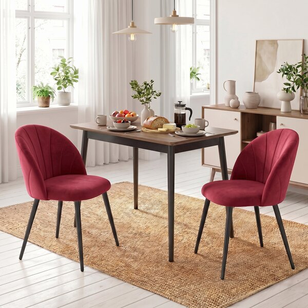HOMCOM Set 2 Sedie da Pranzo Imbottite con Schienale a Conchiglia in Velluto, 52x55x79 cm, Rosso Vino | Aosom Italy