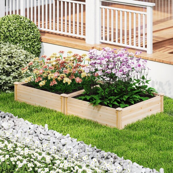 Costway Letto da giardino rialzato legno pesterni verdure frutta e erbe, Fioriera quadrata con base aperta Naturale