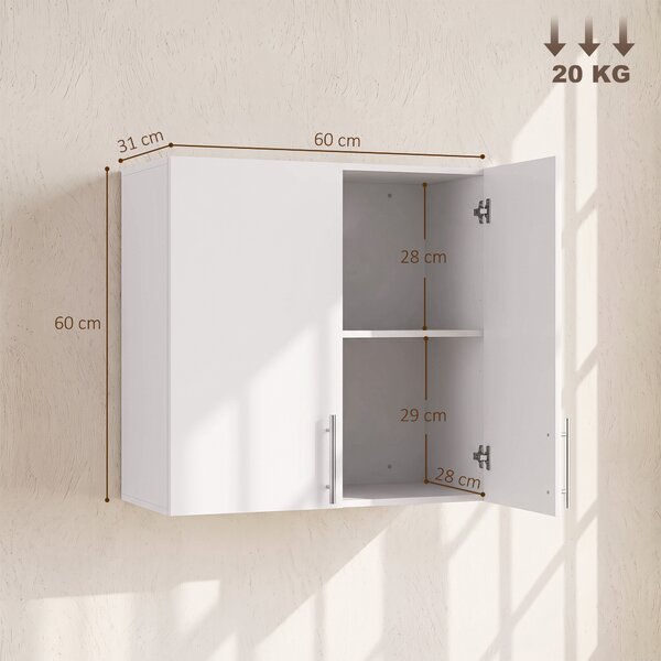 HOMCOM Pensile da Bagno con 2 Ante, 60x31x60 cm, Bianco | Aosom Italy