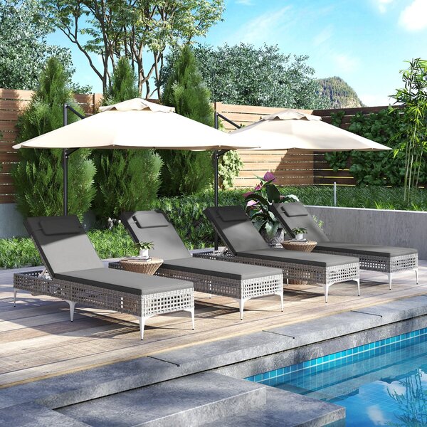 Costway Lettino sdraio in rattan PE con schienale regolabile a 6 livelli per piscina, Sedia a sdraio da patio cuscino e poggiatesta removibili Grigio