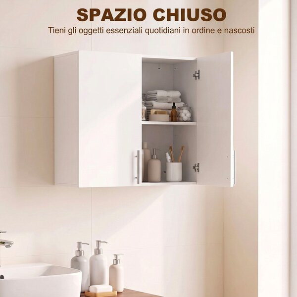 HOMCOM Pensile da Bagno con 2 Ante, 60x31x60 cm, Bianco | Aosom Italy