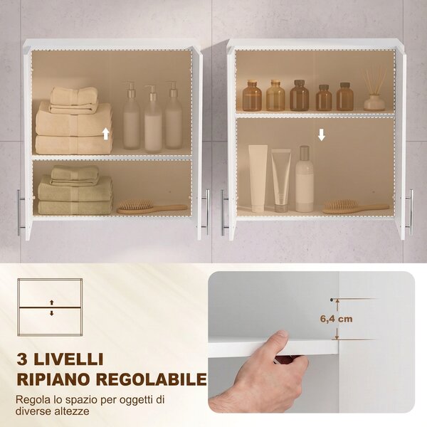 HOMCOM Pensile da Bagno con 2 Ante, 60x31x60 cm, Bianco | Aosom Italy