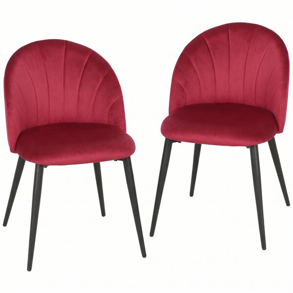 HOMCOM Set 2 Sedie da Pranzo Imbottite con Schienale a Conchiglia in Velluto, 52x55x79 cm, Rosso Vino | Aosom Italy