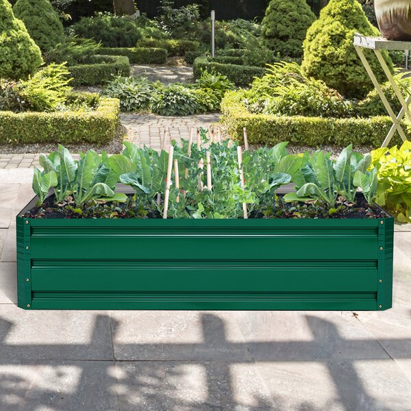 Costway Letto da giardino rialzato in acciaio fioriera in metallo, Telaio per letto da giardino in metallo da esterno Verde Scuro