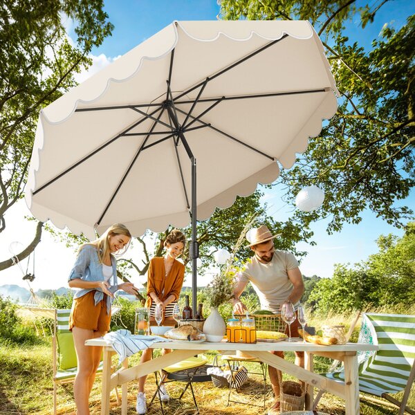 Costway Ombrellone da mercato esterno con manovella regolazione inclinazione, Ombrellone da patio 3 M per giardino piscina prato Beige