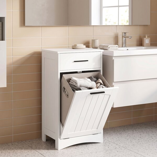 HOMCOM Mobile Portabiancheria con Cassetto e Scomparto a Ribalta, per Lavanderia e Bagno, 42x30x82 cm, Bianco | Aosom Italy