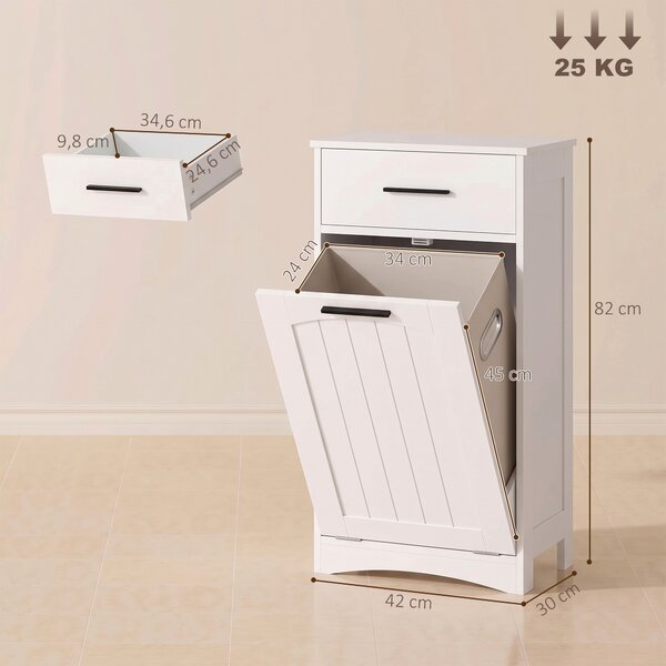 HOMCOM Mobile Portabiancheria con Cassetto e Scomparto a Ribalta, per Lavanderia e Bagno, 42x30x82 cm, Bianco | Aosom Italy