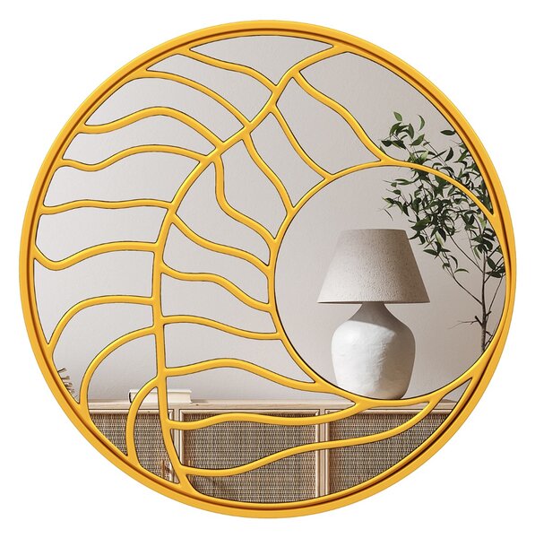 Costway Specchio decorativo da parete rotondo grande 80 cm con cornice irregolare, Specchio da parete per soggiorno camera da letto Oro