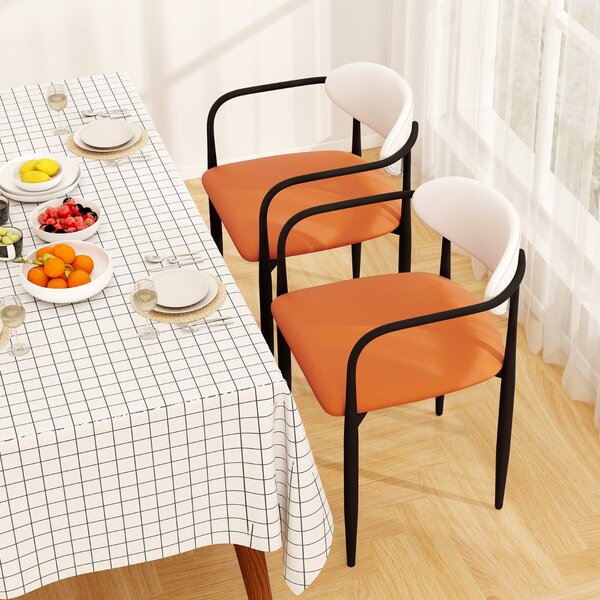 Costway Sedie da cucina rivestite in pelle sintetica con sedile imbottito, Sedia da pranzo set di 2 sedie da pranzo moderne Arancione