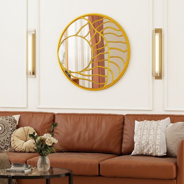 Costway Specchio decorativo da parete rotondo grande 80 cm con cornice irregolare, Specchio da parete per soggiorno camera da letto Oro