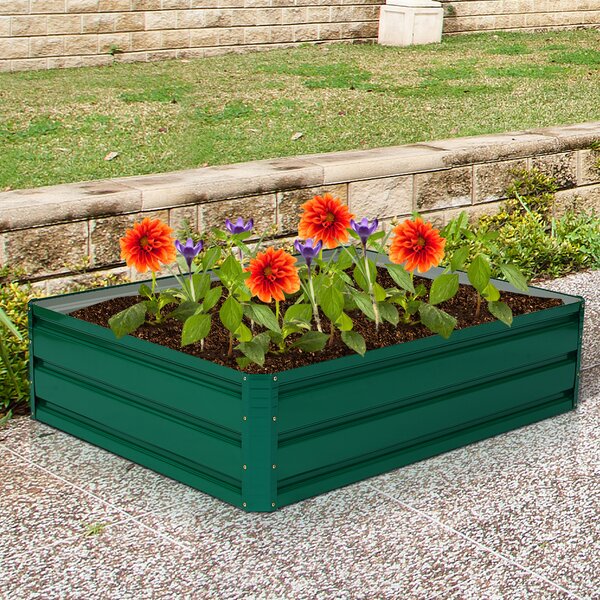Costway Letto da giardino rialzato in acciaio fioriera in metallo, Telaio per letto da giardino in metallo da esterno Verde Scuro