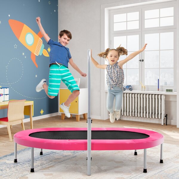 Costway Trampolino doppio per 2 persone con maniglia e cuscinetto, Trampolino ovale pieghevole per bambini e adulti Rosa