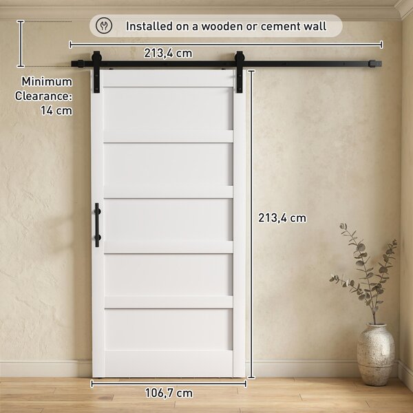HOMCOM Porta Scorrevole Esterna Muro 106.7x213.4 cm, Porta da Interno Stile Industriale Shaker, Silenziosa, Impermeabile, Bianco | Aosom Italy