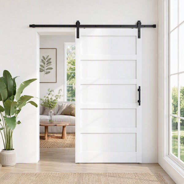 HOMCOM Porta Scorrevole Esterna Muro 106.7x213.4 cm, Porta da Interno Stile Industriale Shaker, Silenziosa, Impermeabile, Bianco | Aosom Italy