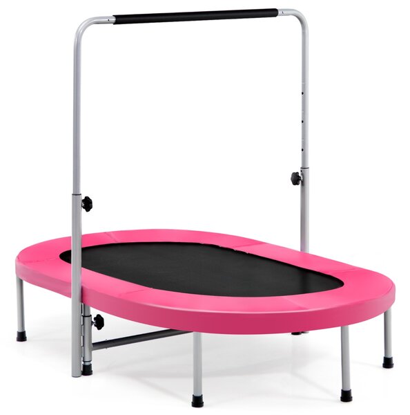 Costway Trampolino doppio per 2 persone con maniglia e cuscinetto, Trampolino ovale pieghevole per bambini e adulti Rosa
