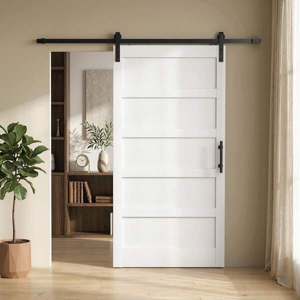 HOMCOM Porta Scorrevole Esterna Muro 106.7x213.4 cm, Porta da Interno Stile Industriale Shaker, Silenziosa, Impermeabile, Bianco | Aosom Italy