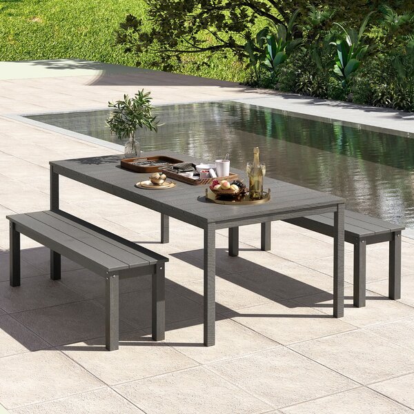 Costway Panchina senza schienale per 2-3 persone resistente alle intemperie per patio, Panchina da esterno in HDPE da 140 cm Grigio