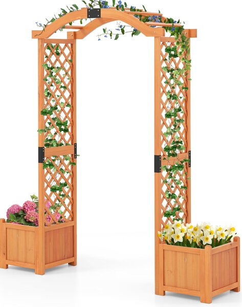Costway Graticcio arcuato alto 201 cm per piante rampicanti per decorazione cerimonia, Pergolato da giardino in legno con fioriere Giallo