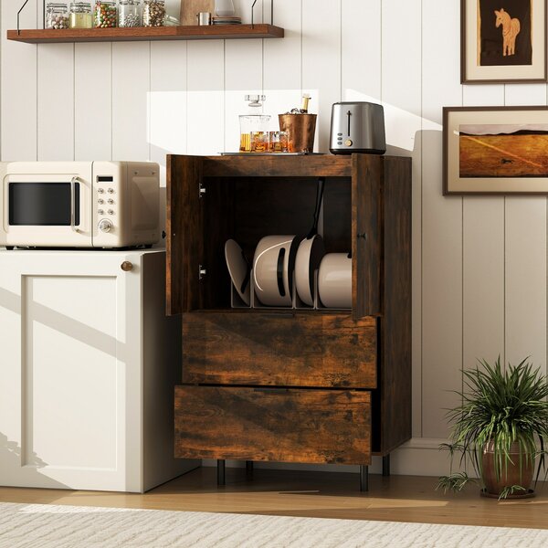 Costway Credenza buffet con cassetti e mobile contenitore, Stazione bar da pavimento con gambe in metallo Marrone