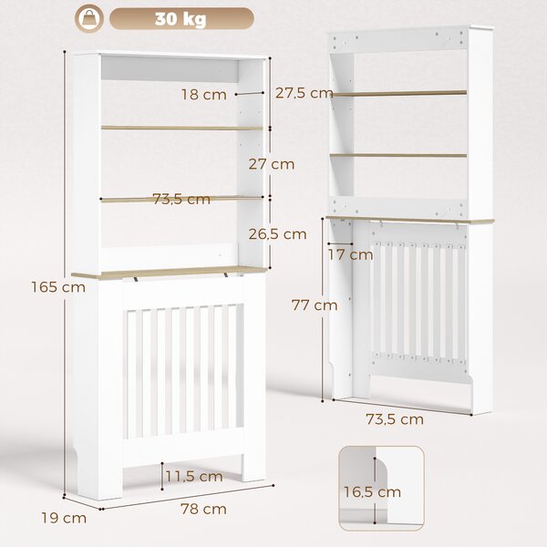 HOMCOM Copritermosifoni a Doghe a 3 Ripiani, Copri Termosifone Moderno in MDF per Soggiorno, 78x19x165 cm, Bianco | Aosom Italy